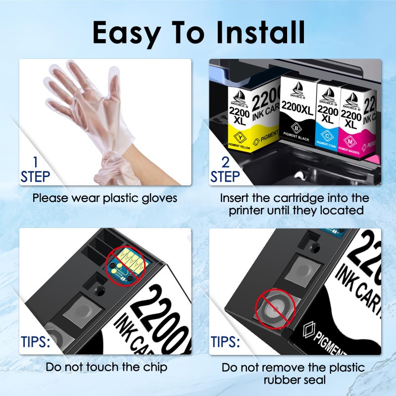 DOUBLE D PGI-2200XL PGI 2200 XL Pigment Ink Cartridges Compatible Replacement for Canon PGI-2200 PGI 2200XL for Maxify MB5320 MB5420 MB5120 MB5020 iB4020 iB4120 (1BK, 1C, 1M, 1Y) 4 Pack - Image 5